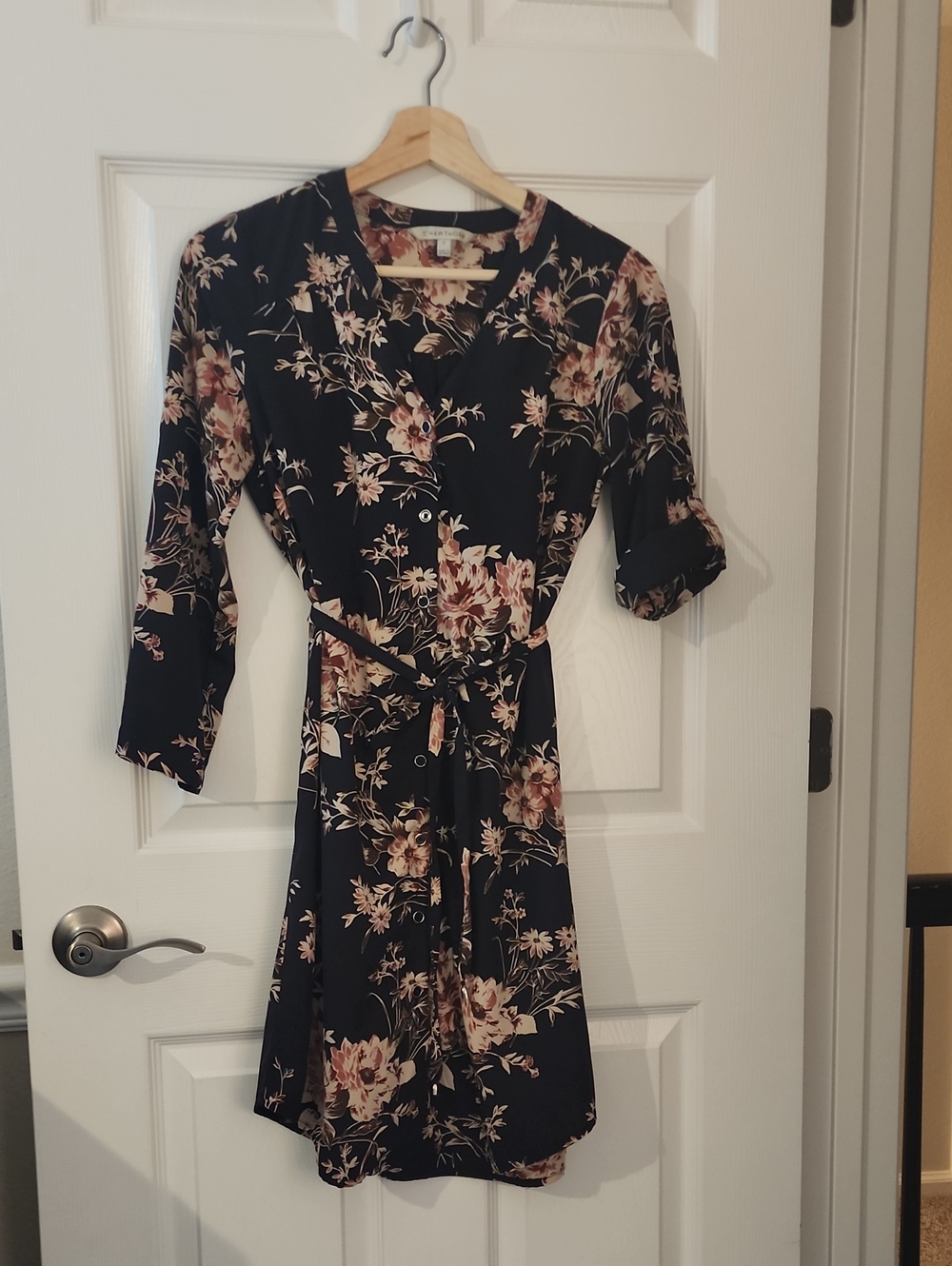 41 Hawthorn Navy Blue Floral Button-Front Tie-Waist Mini Dress